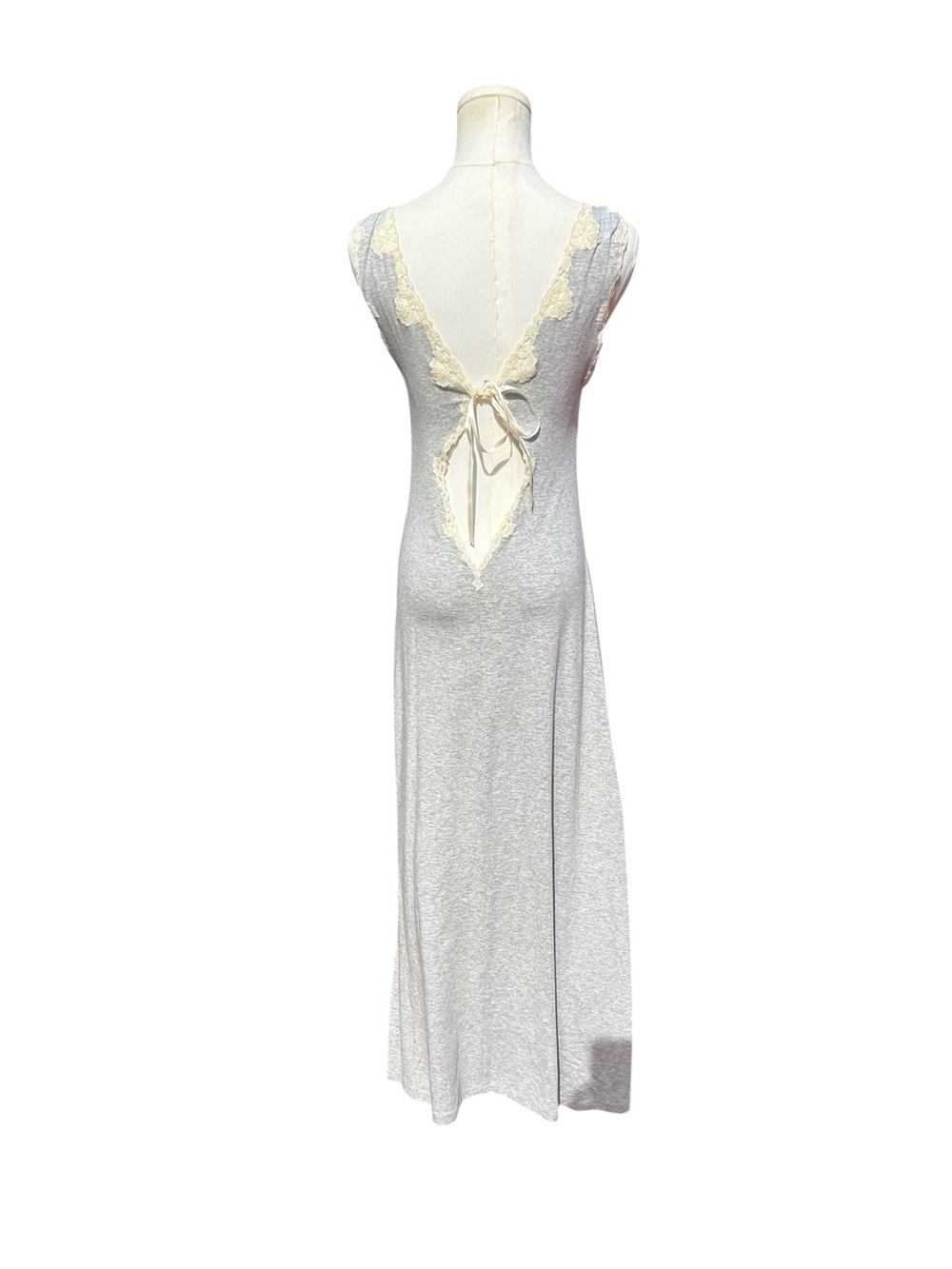 Joelle Gruppo La Perla Gray Lace Trim Maxi Dress Nightgown Slip Italy Size Small
